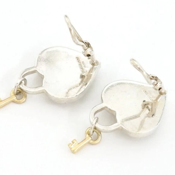 Tiffany & Co. Heart Key Padlock Clip-On Earrings Silver 925 & 18k Gold 750 Auth - Picture 3 of 16